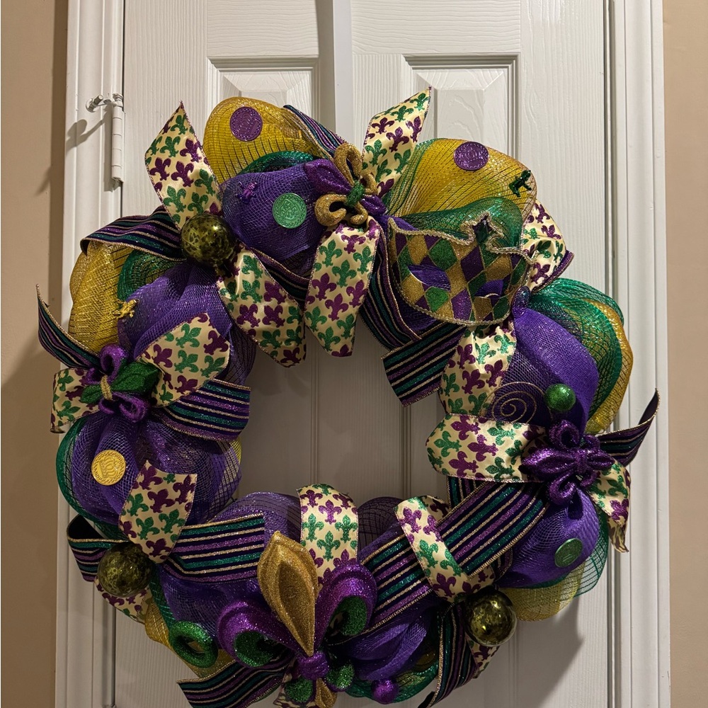 Festive Purple and Gold Holiday Wreath